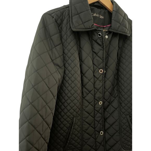 Calvin Klein Black Quilted Puffer Coat Full Zip &‎ Snap Collared Size Small - Picture 5 of 11